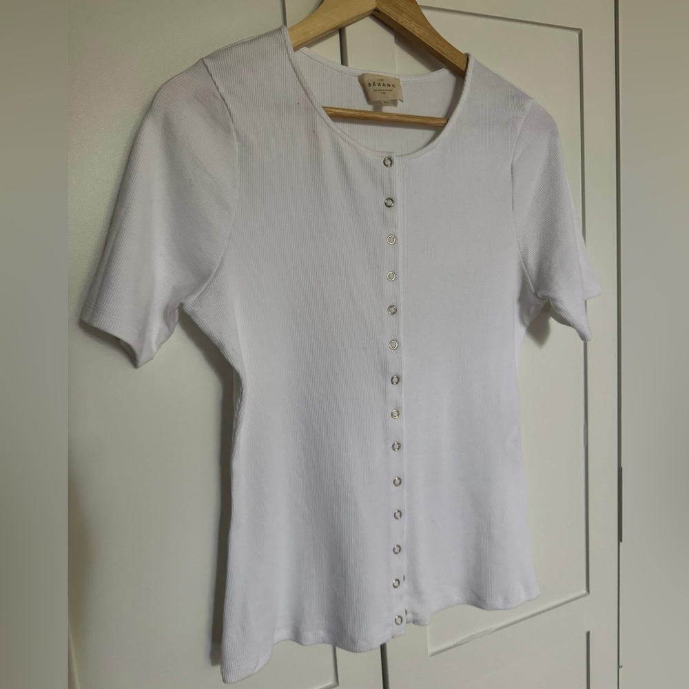Sezane Nicolas White Snap-Front Women's Shirt